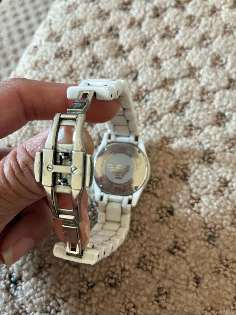 Emporio Armani White Ceramic Women's Bracelet Watch with Gold Accents